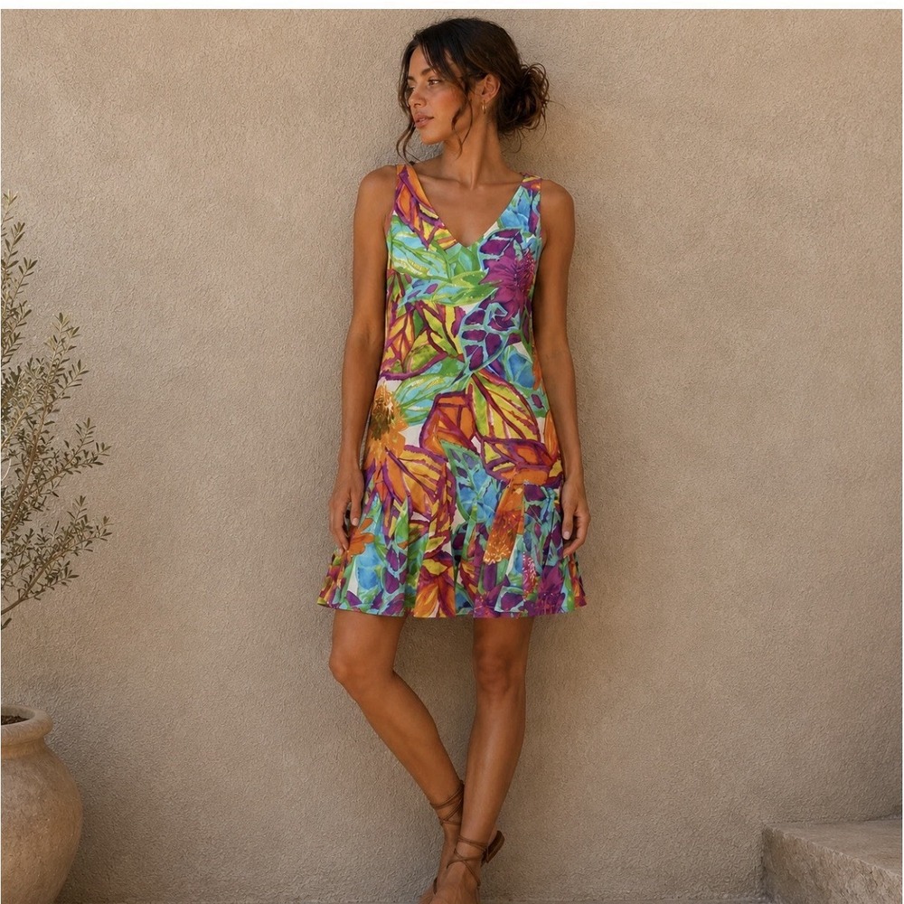 Lauren Ralph Lauren Dress Womens Size 12 Tropical Floral Fit Flare Colorful